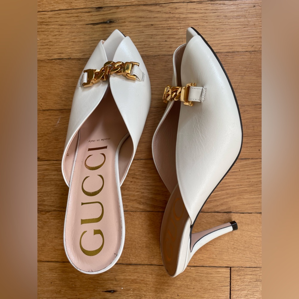 Authentic Gucci chain-link leather mules